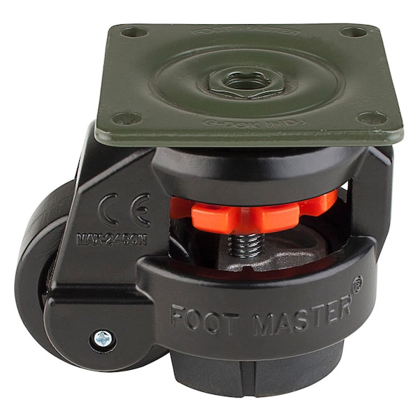Foot Master Leveling Caster, 50 mm Nylon Wheel, 73x73 mm Plate, Swivel, 280 kg Cap, NBR Foot Pad, Black GD-60-F-NYN-FBL - main